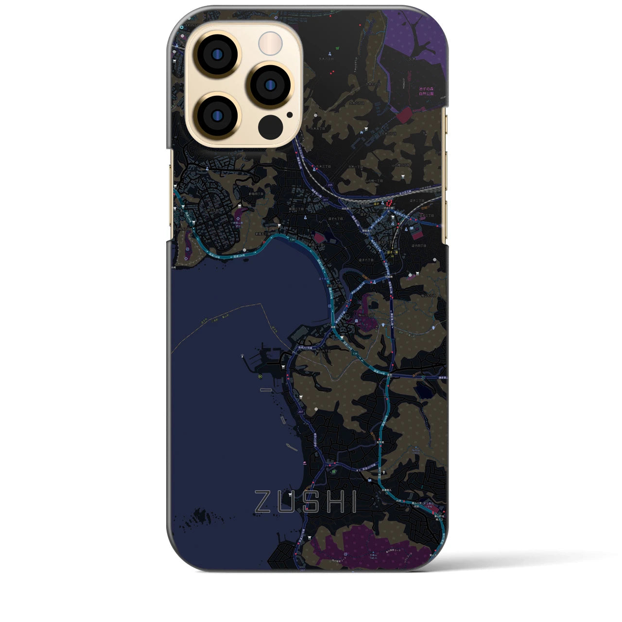 【逗子】地図柄iPhoneケース（バックカバータイプ・ブラック）iPhone 12 Pro Max 用