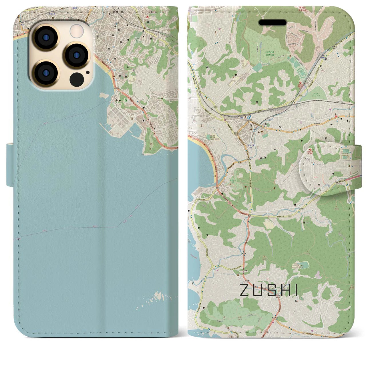 【逗子】地図柄iPhoneケース（手帳両面タイプ・ナチュラル）iPhone 12 Pro Max 用