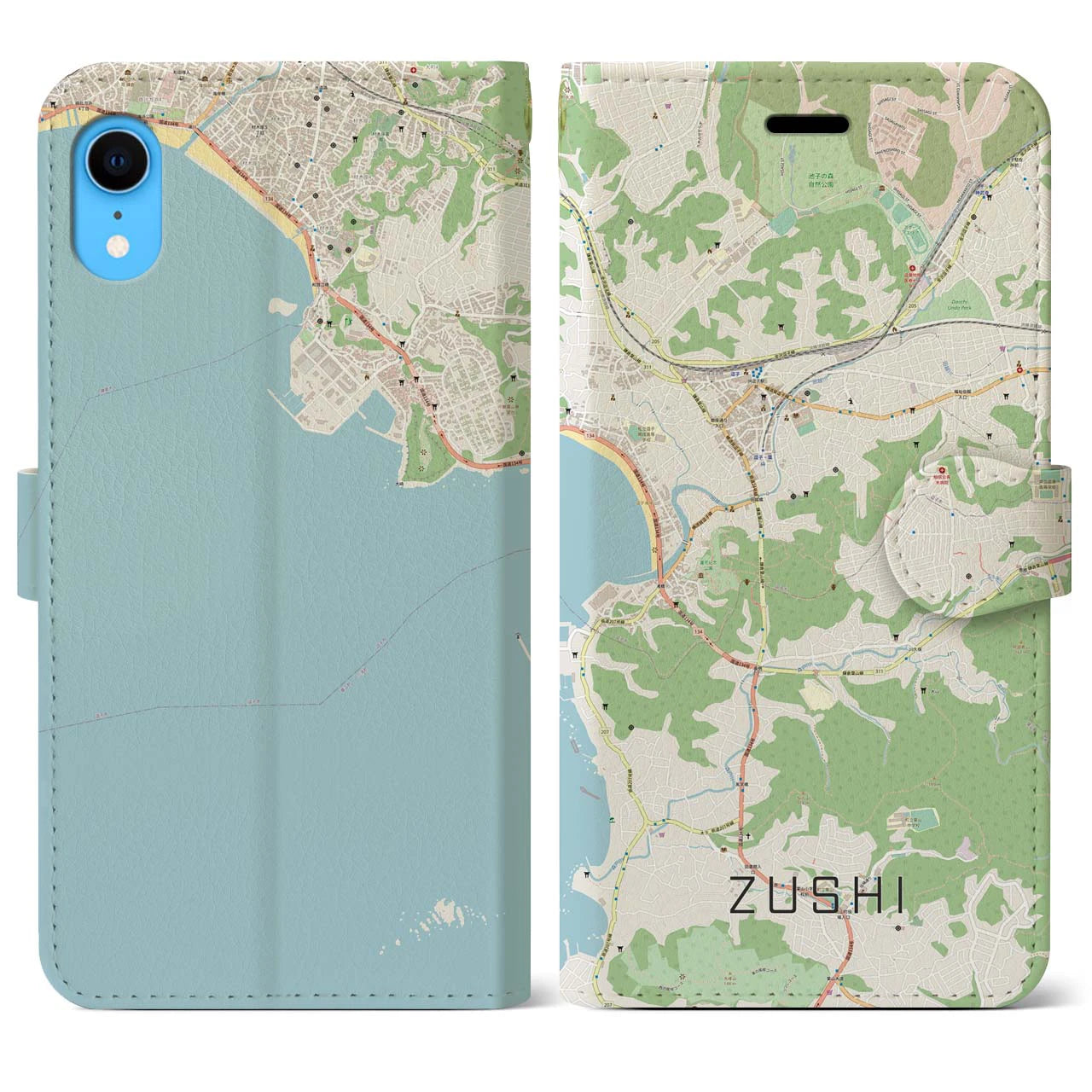 【逗子】地図柄iPhoneケース（手帳両面タイプ・ナチュラル）iPhone XR 用